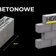 Bloczek fundamentowy betonowy HGS. Wymiary: 38x24x14cm. Dostępne klasy B15 i B20.