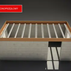 Strop jednoprzęsłowy z belkami opartymi na ścianie z bloczków betonowych.