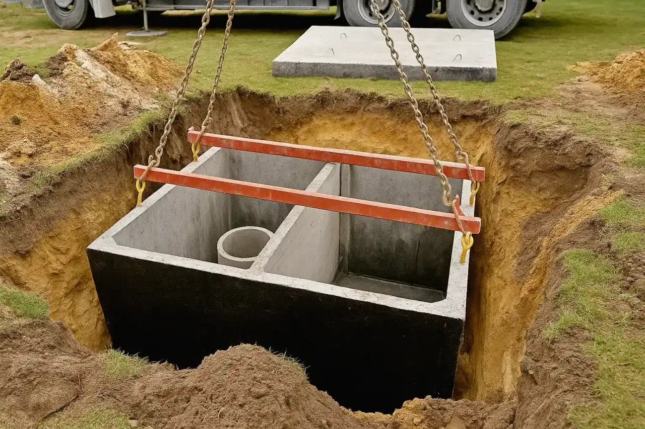 Betonowe szambo wkopują w ziemię. Zastanawiasz się, ile kosztuje szambo betonowe? Oto odpowiedź w praktyce.